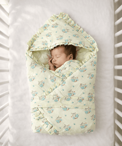Muslin Yellow Zippy Zibra Baby Wrap Bed