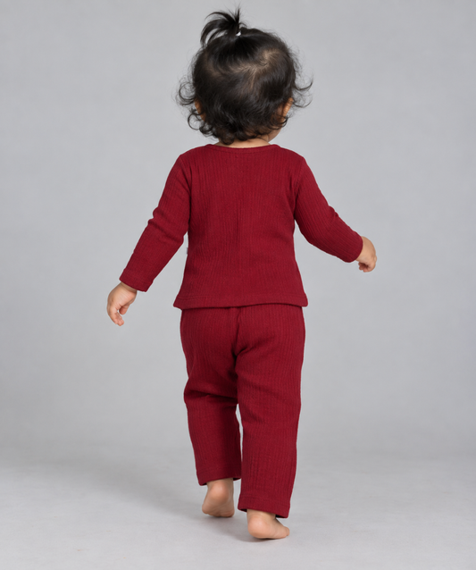 Muslin Bubble Crinkle Pyjamas Set (FO) - Burgandy
