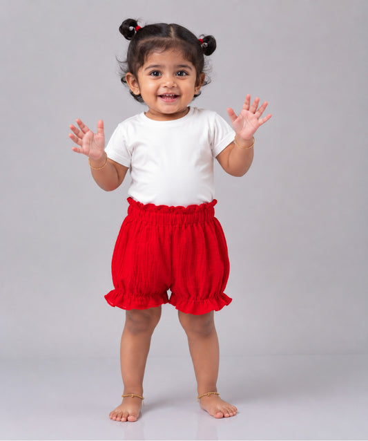 Muslin Bubble Crinkle Bloomers - Carmine