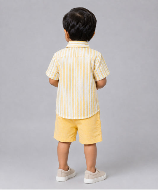 Y/D Muslin Crinkle Breezy Shirt-Shorts Set - Pencil Stripe