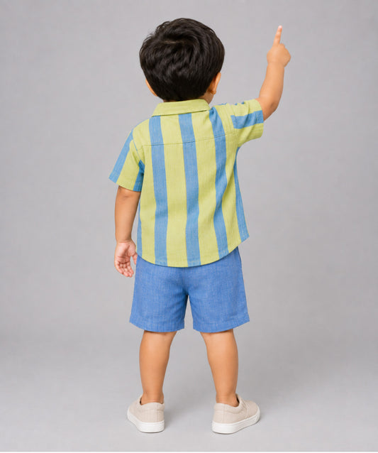 Y/D Muslin Crinkle Breezy Shirt-Shorts Set - Bengal Stripe