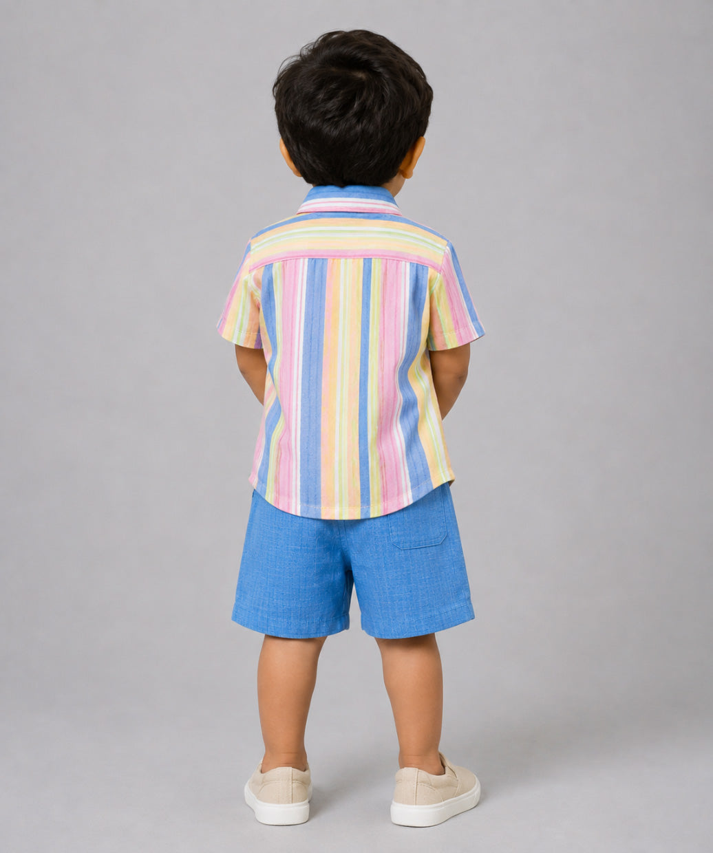 Y/D Muslin Crinkle Breezy Shirt-Shorts Set - Balanced Stripe