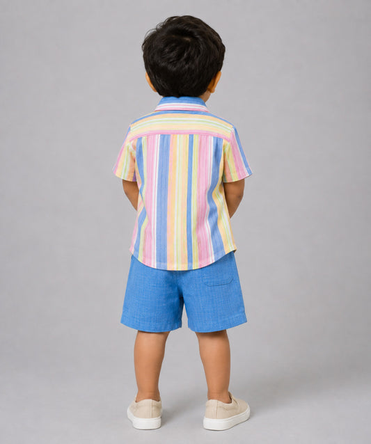 Y/D Muslin Crinkle Breezy Shirt-Shorts Set - Balanced Stripe