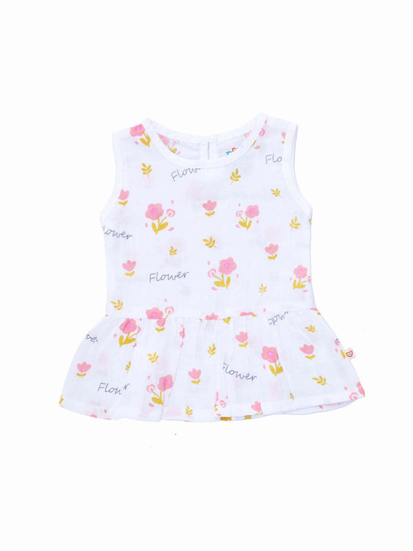 FIRSTIN Muslin Frock Back Button - Candy Flower
