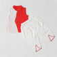 Lurex Dobby Waist Coat-Dhoti Pant - Carmine
