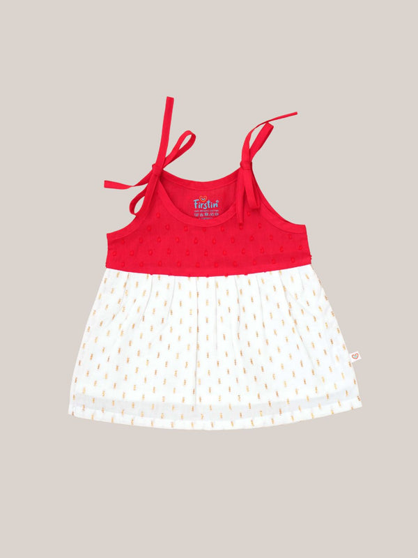 FIRSTIN Lurex Dobby Knotted Frock - Carmine