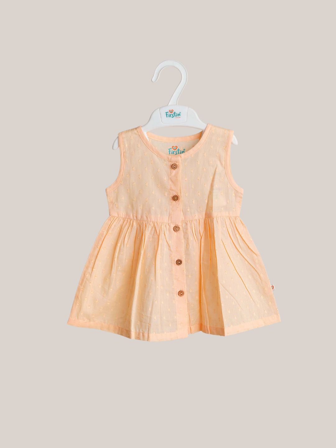 Swiss Dobby Sleeveless Casual Frock - Apricot Sherbet