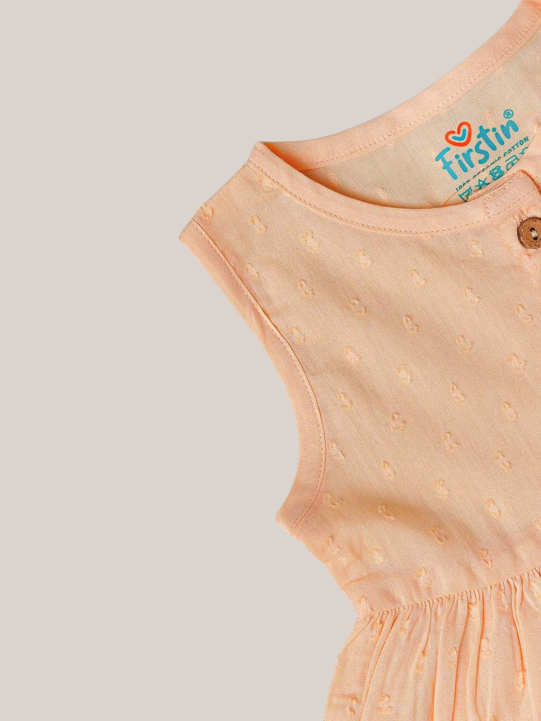 Swiss Dobby Sleeveless Casual Frock - Apricot Sherbet