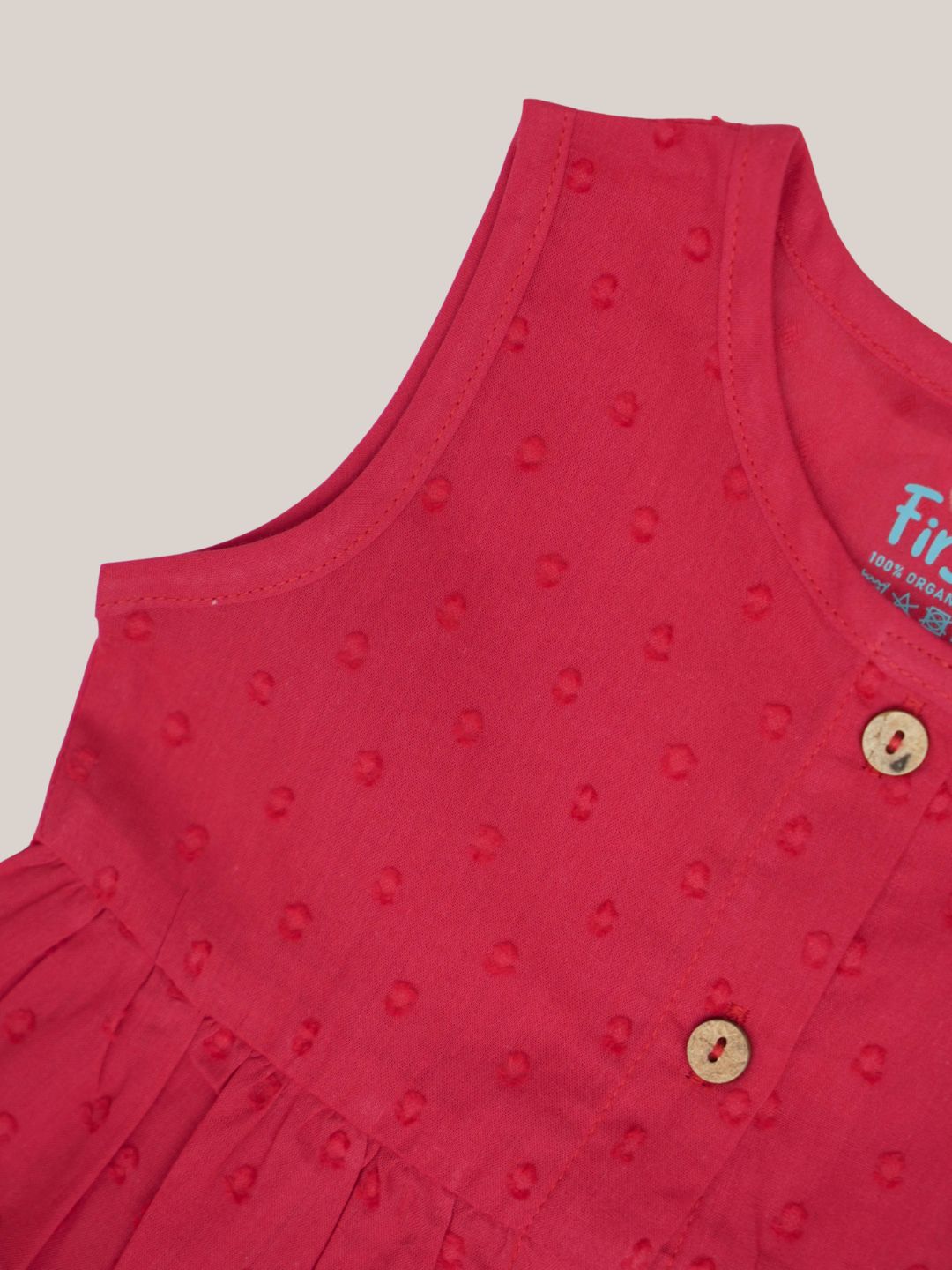 Swiss Dobby Sleeveless Casual Frock - Carmine