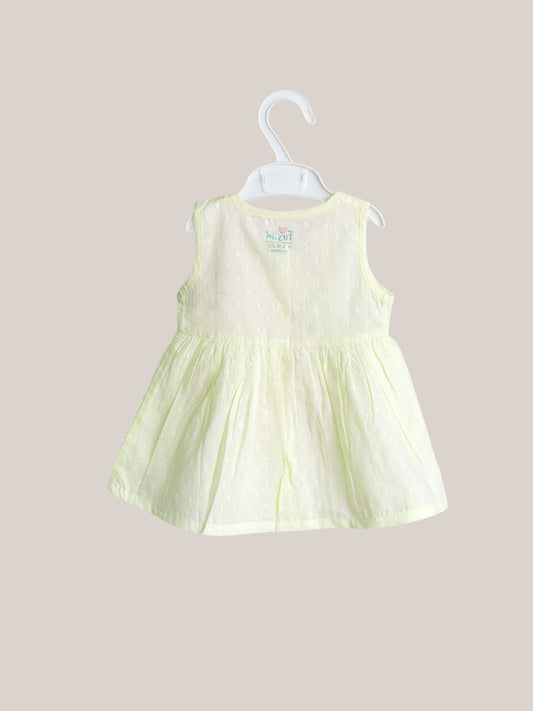 Swiss Dobby Sleeveless Casual Frock - Lime Cream