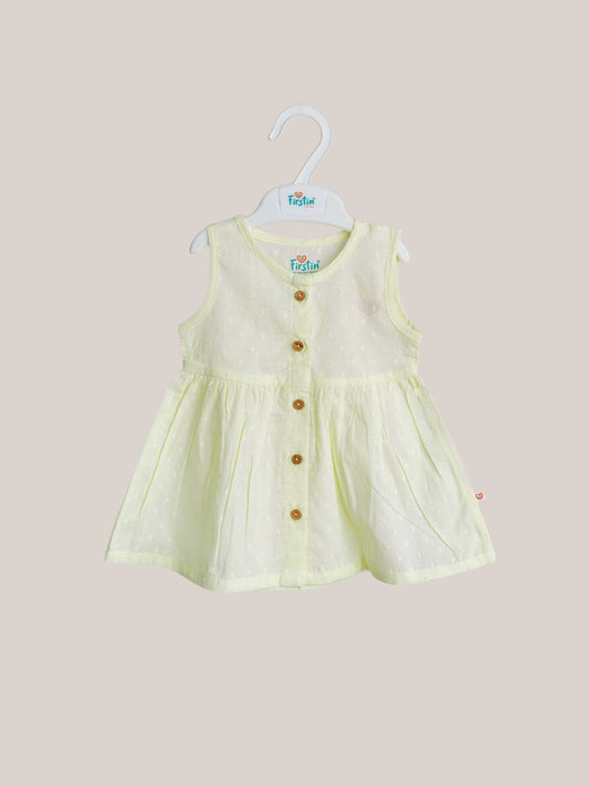 Swiss Dobby Sleeveless Casual Frock - Lime Cream