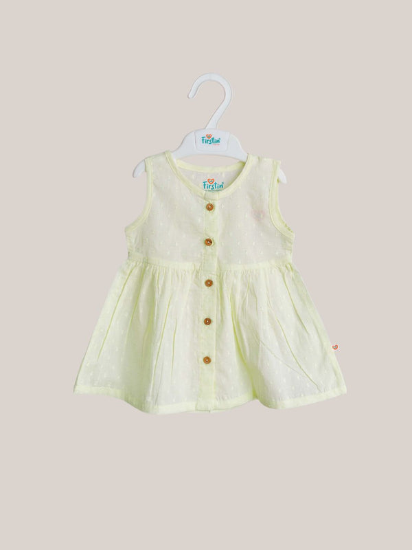 FIRSTIN Swiss Dobby Sleeveless Casual Frock - Lime Cream