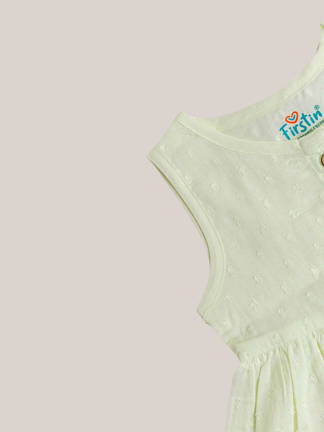 Swiss Dobby Sleeveless Casual Frock - Lime Cream