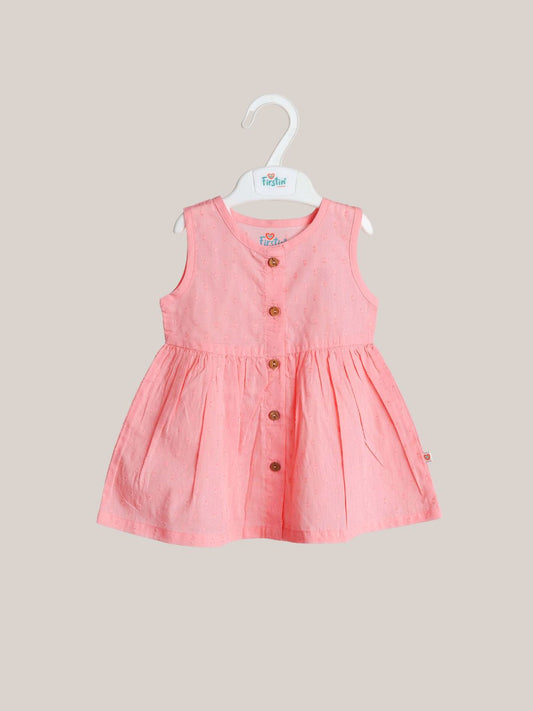 Swiss Dobby Sleeveless Casual Frock - Melon Pink
