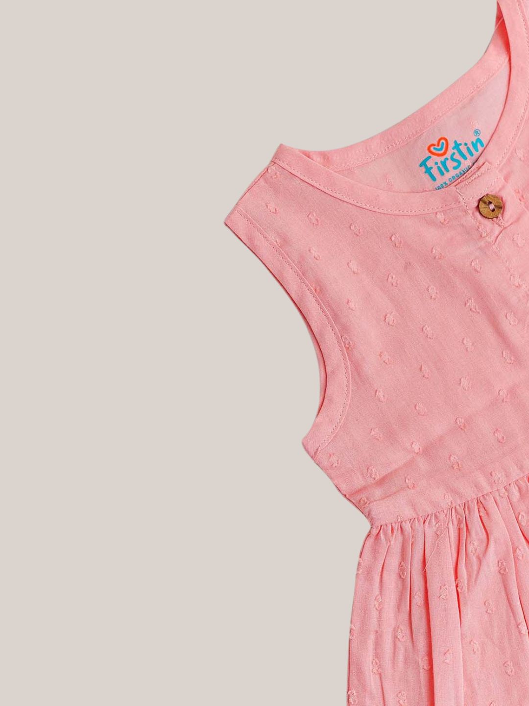 Swiss Dobby Sleeveless Casual Frock - Melon Pink