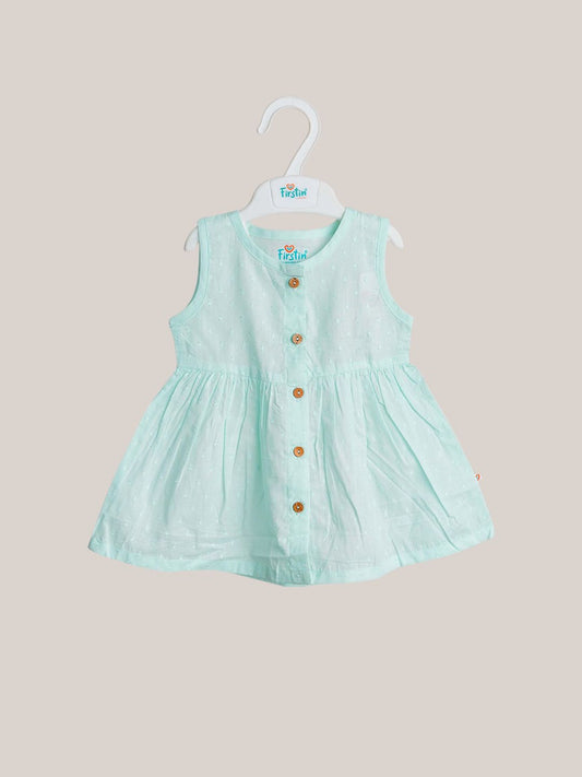 Swiss Dobby Sleeveless Casual Frock - Mint