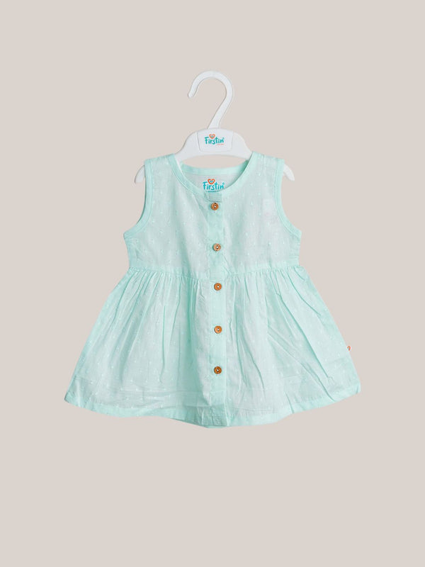 FIRSTIN Swiss Dobby Sleeveless Casual Frock - Mint