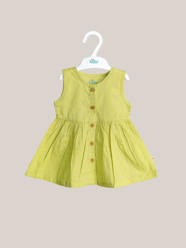 FIRSTIN Swiss Dobby Sleeveless Casual Frock - Palm Green