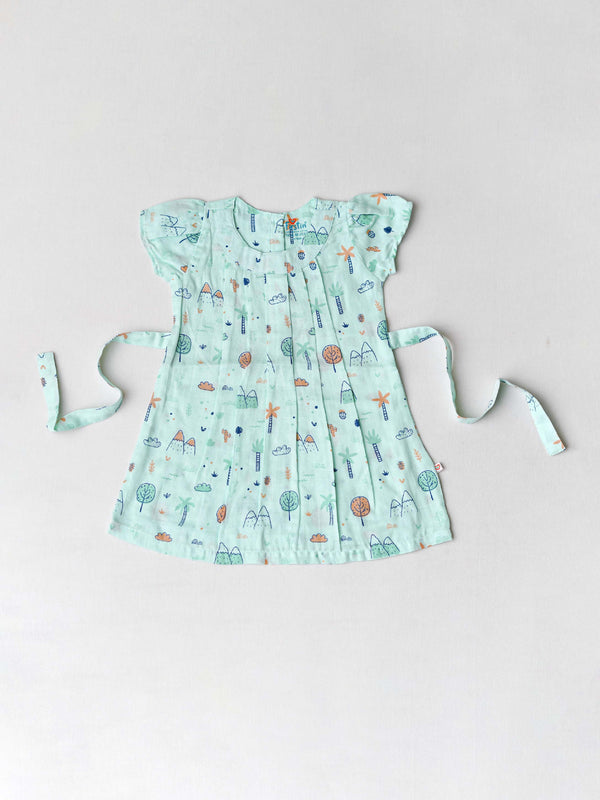 FIRSTIN Muslin Cap Sleeve Frock - Mint Cliff