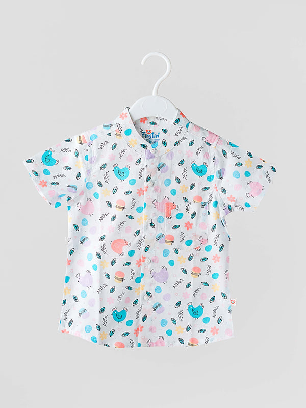 FIRSTIN Poplin Cock Chinese Collar Shirt Full Open
