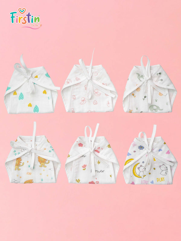 FIRSTIN Muslin Nappy 6 Pcs Combo - Pack -3