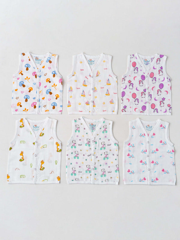 FIRSTIN Muslin Jabla Snap Button Sleeveless Assorted (Any 3 prints) 3 Pcs Pack Combo