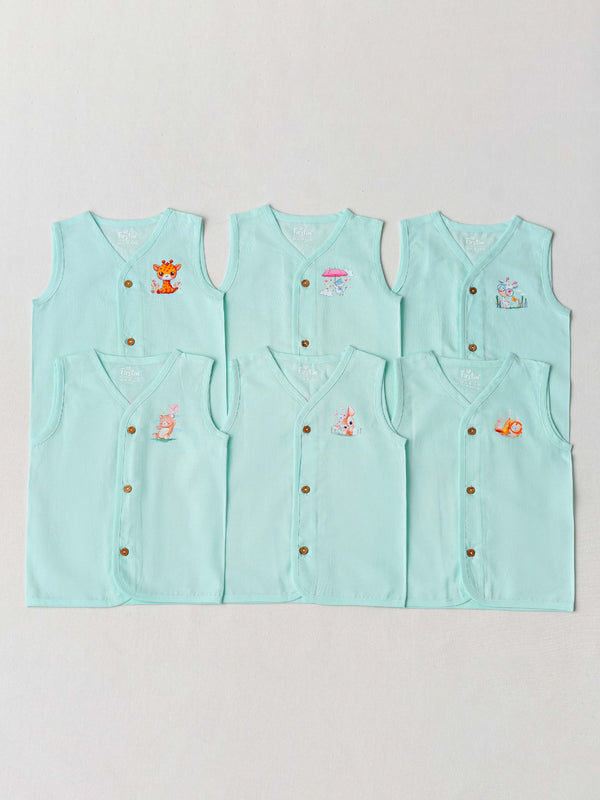 FIRSTIN Organic Cotton Jabla Sleeveless 6 Pcs Combo - Cyan