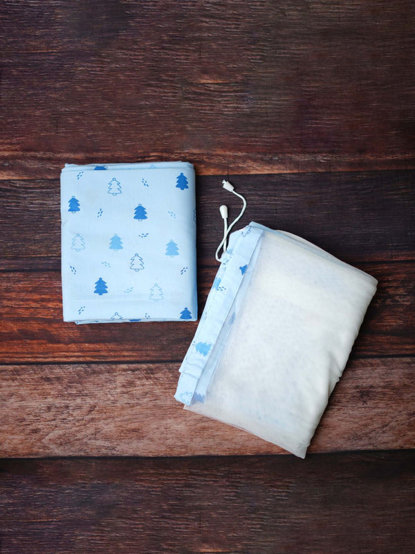 FIRSTIN Blue Fir Tree Printed Poplin Cradle / Thottil / Jhula With Net