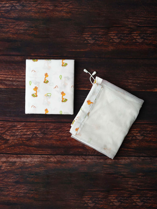 FIRSTIN Frost Joyous Giraffe(W) Printed Poplin Cradle / Thottil / Jhula With Net