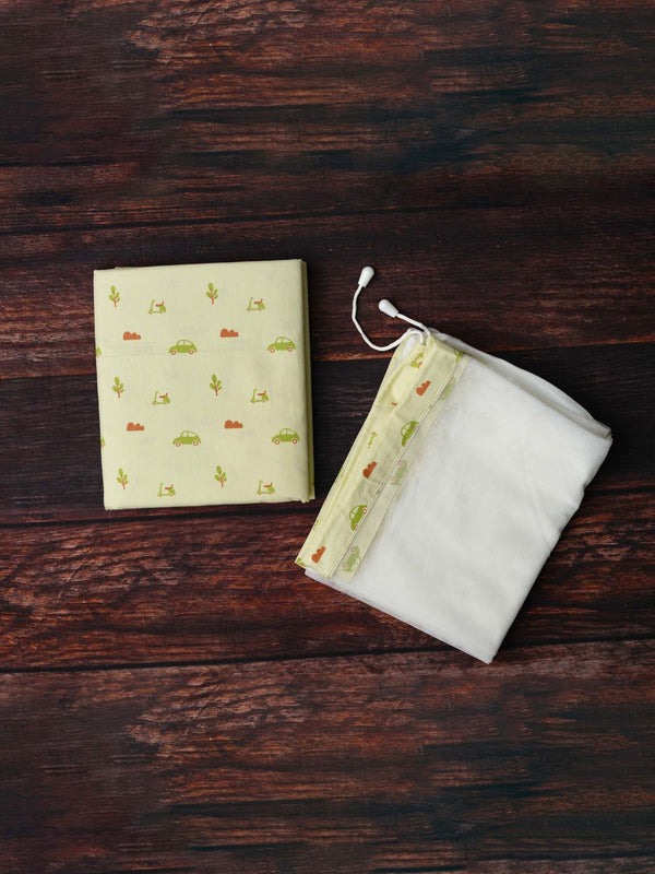 FIRSTIN Aloe Wash Vespa Printed Poplin Cradle / Thottil / Jhula With Net