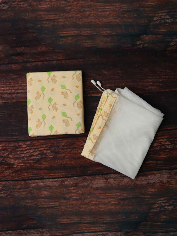 FIRSTIN Vannilla Bunny kite Printed Poplin Cradle / Thottil / Jhula With Net