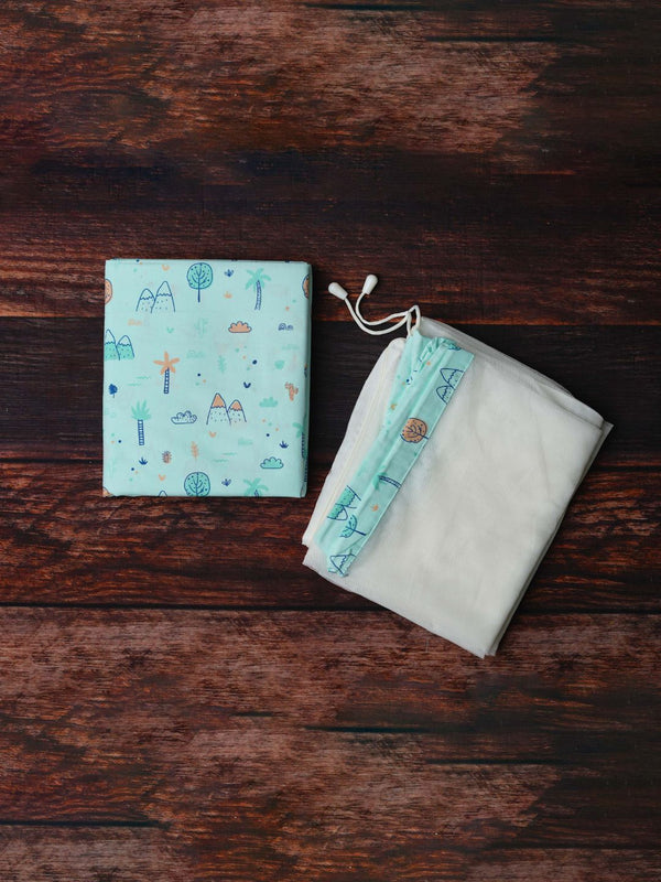 FIRSTIN Mint Cliff Printed Poplin Cradle / Thottil / Jhula With Net