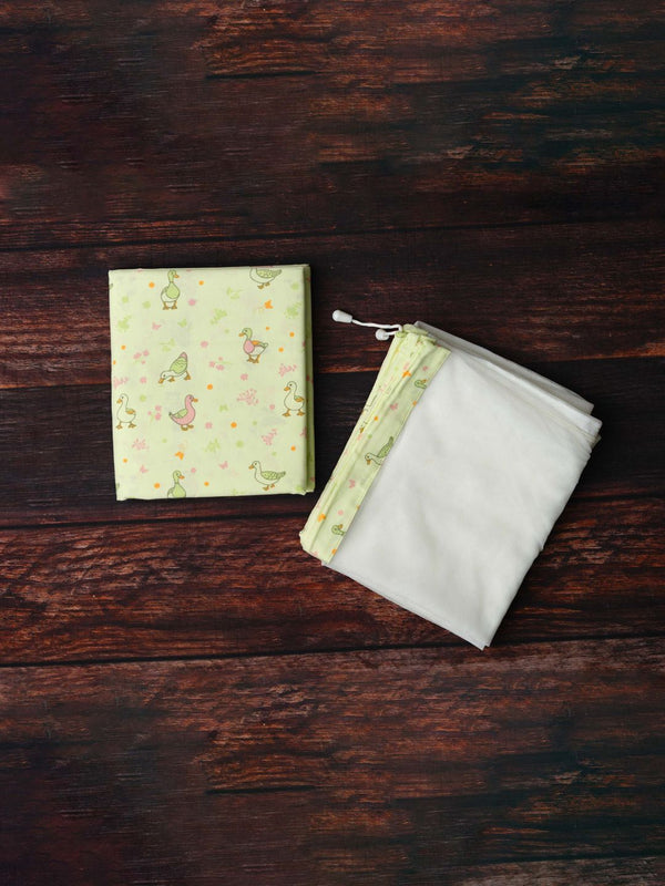 FIRSTIN Lime Cream Runner Duck Printed Poplin Cradle / Thottil / Jhula With Net