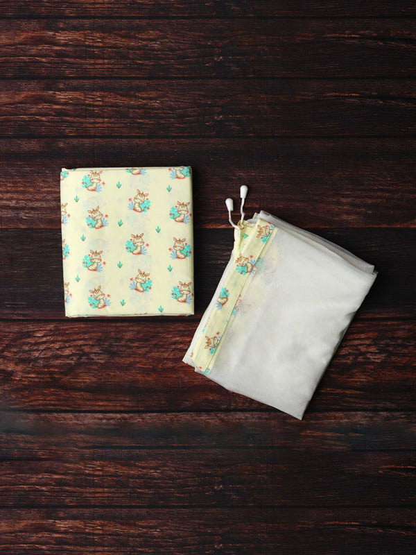 FIRSTIN Yellow Zippy Zebra Printed Poplin Cradle / Thottil / Jhula With Net