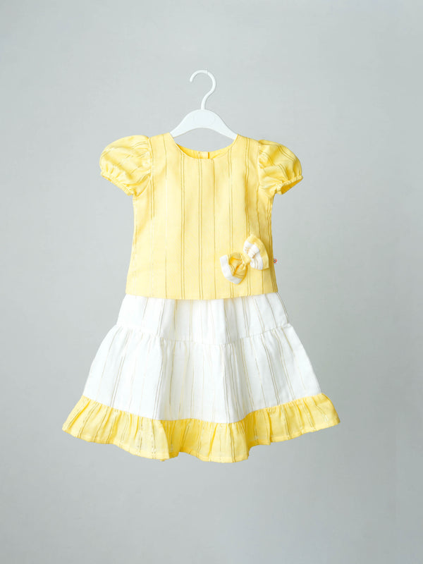 FIRSTIN Ridhi Top With Skirt (Puff Sleeve) - Crayola