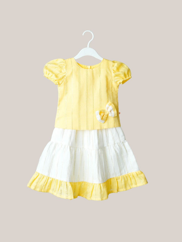 FIRSTIN Ridhi Top With Skirt (Puff Sleeve) - Crayola