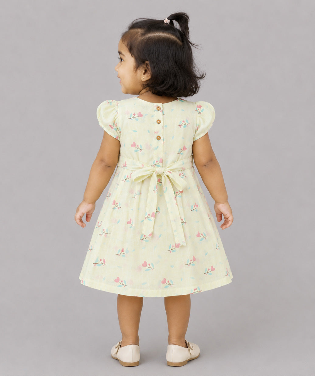 Muslin Cap Sleeve Frock - Lime Cream Anthurium