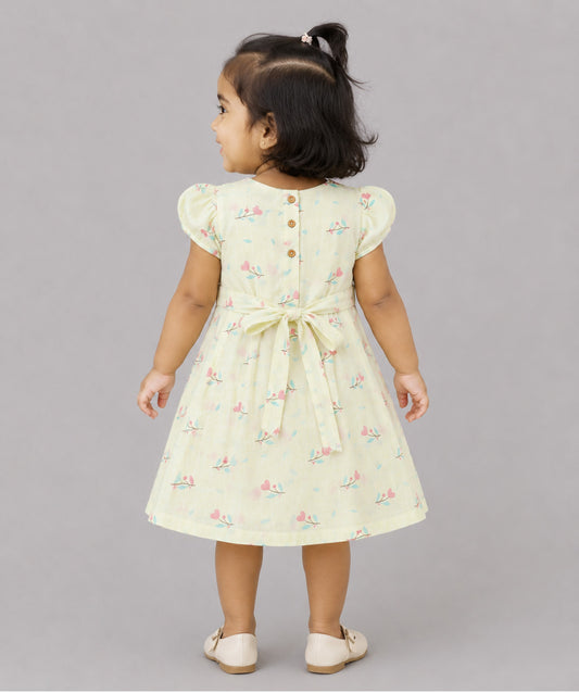 Muslin Cap Sleeve Frock - Lime Cream Anthurium