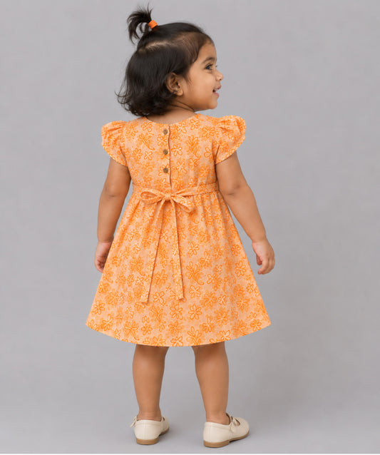 Muslin Cap Sleeve Frock - Apricot Sherbet Moss