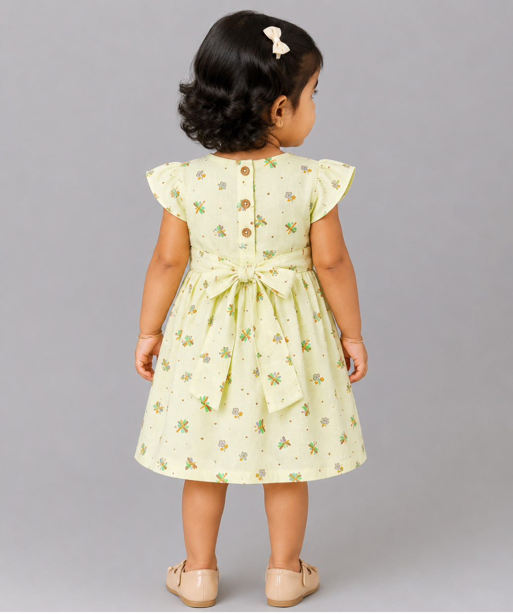 Muslin Cap Sleeve Frock - Lt. Yellow Monarch