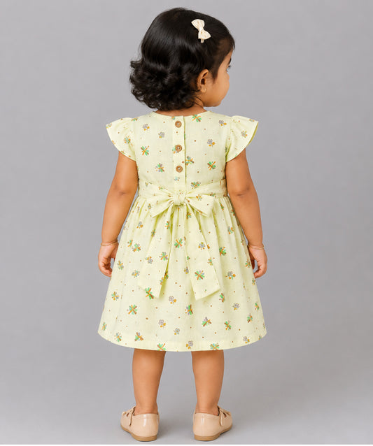 Muslin Cap Sleeve Frock - Lt. Yellow Monarch