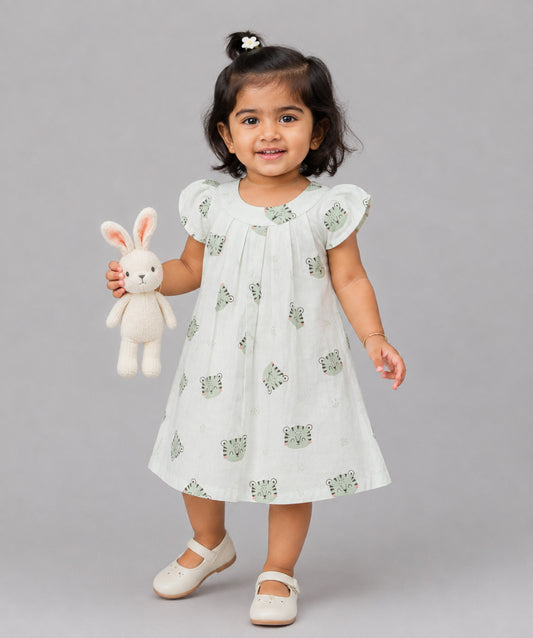 Muslin Cap Sleeve Frock - Frost Tiger Rainbow