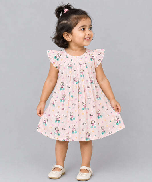Muslin Cap Sleeve Frock - Salsa Rose Blushy