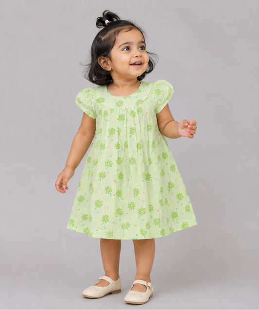 Muslin Cap Sleeve Frock - Fluo Green Buttercup