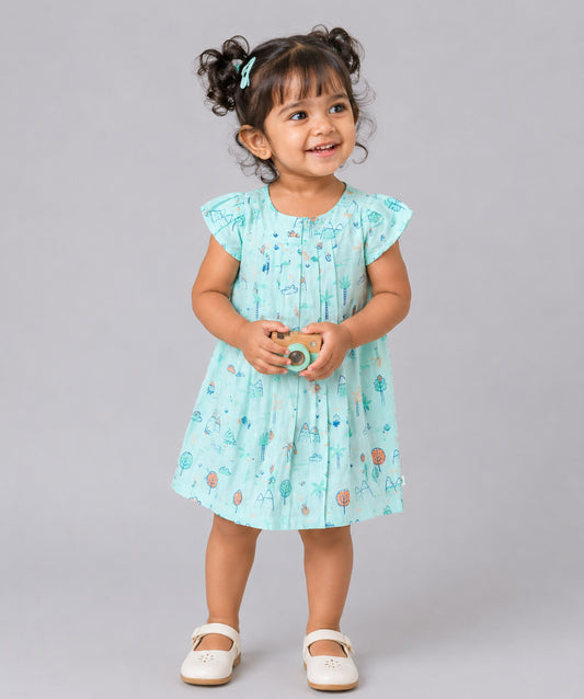 Muslin Cap Sleeve Frock - Mint Cliff