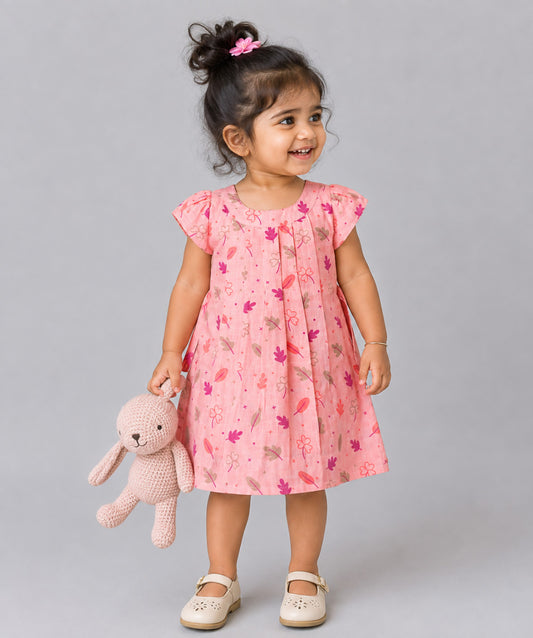 Muslin Cap Sleeve Frock - Melon Pink Maple