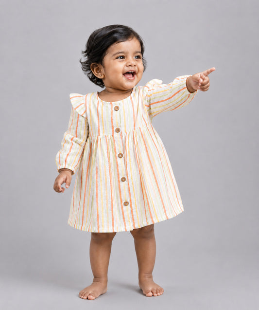 Y/D Muslin Crinkle Breezy Frock Full Sleeve - Awning Stripe