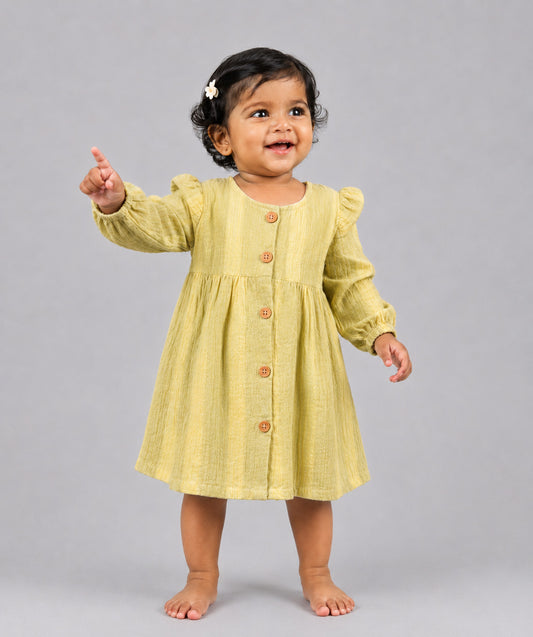 Y/D Muslin Crinkle Breezy Frock Full Sleeve - Bengal Stripe GY