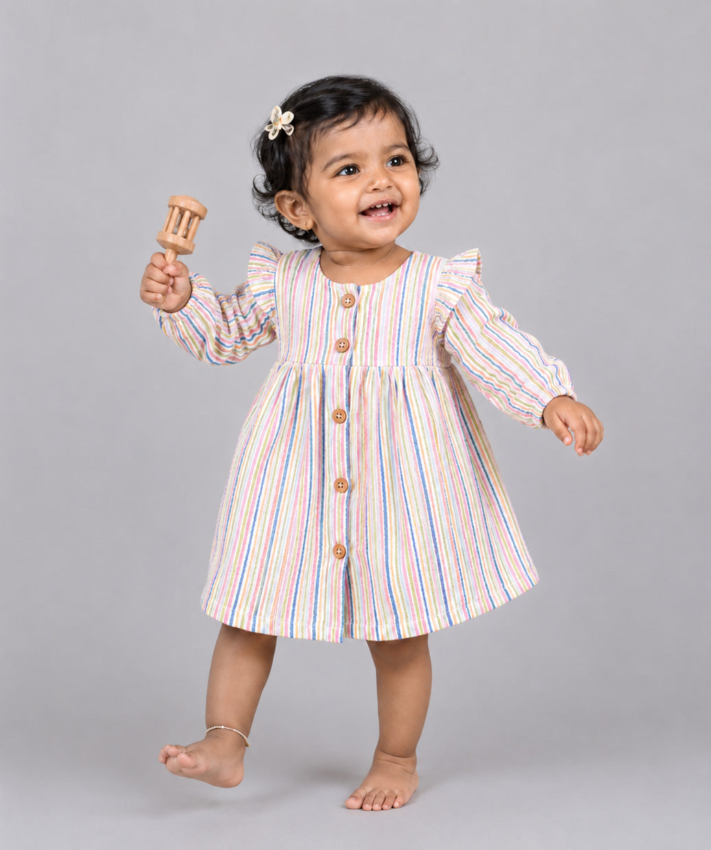 Y/D Muslin Crinkle Breezy Frock Full Sleeve - Candy Stripe