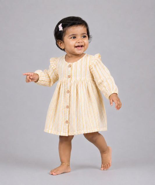 Y/D Muslin Crinkle Breezy Frock Full Sleeve - Pencil Stripe